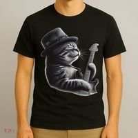 Cat Playing Guitar Funny Rock Music Guitar Cat T-Shirt thumb 3