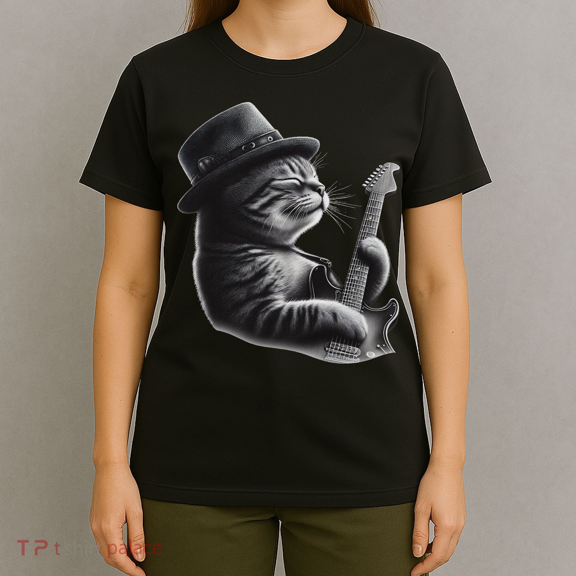 Cat Playing Guitar Funny Rock Music Guitar Cat T-Shirt