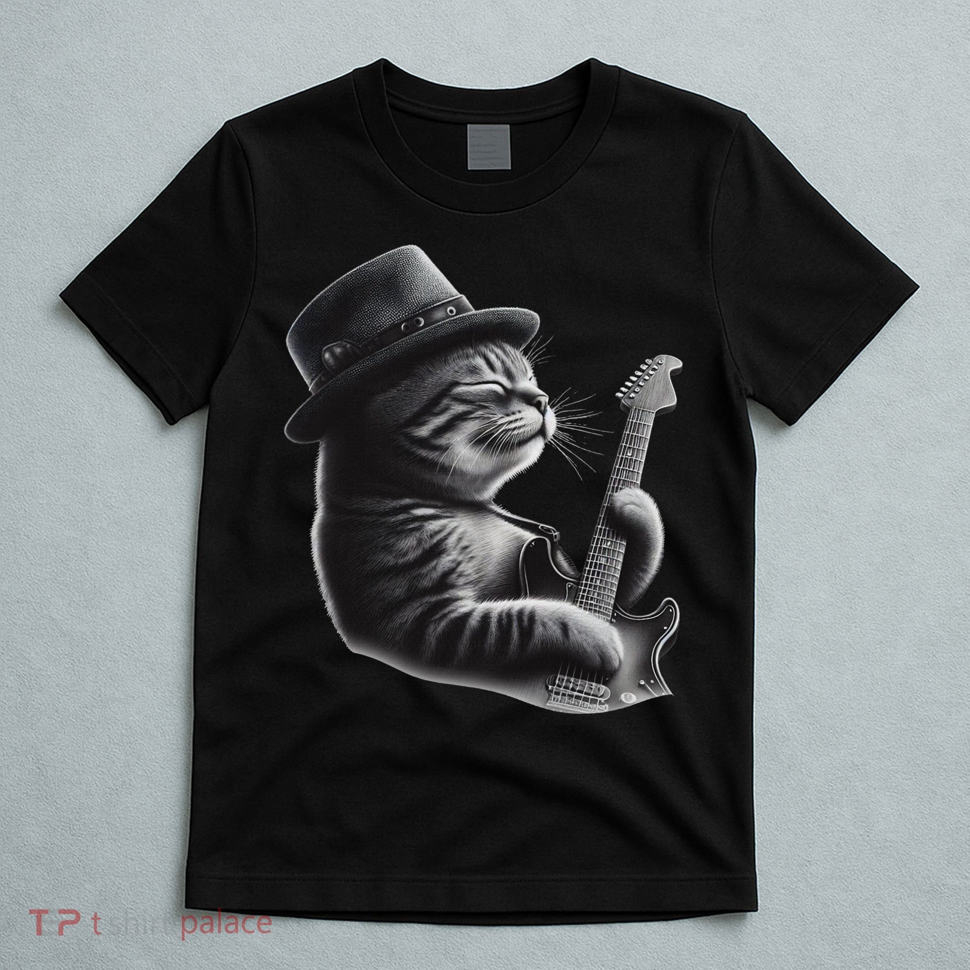 Cat Playing Guitar Funny Rock Music Guitar Cat T-Shirt