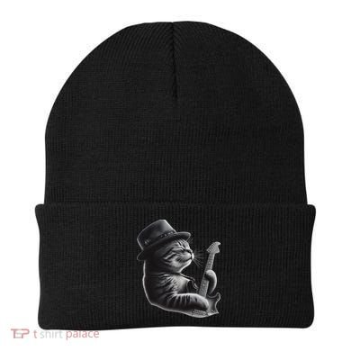 Cat Playing Guitar Funny Rock Music Guitar Cat Beanie