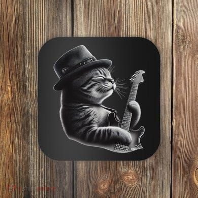 Cat Playing Guitar Funny Rock Music Guitar Cat Coaster