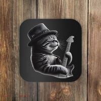 Cat Playing Guitar Funny Rock Music Guitar Cat Coaster thumb 0