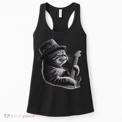 Cat Playing Guitar Funny Rock Music Guitar Cat Women's Tank Top