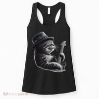 Cat Playing Guitar Funny Rock Music Guitar Cat Women's Tank Top thumb 0