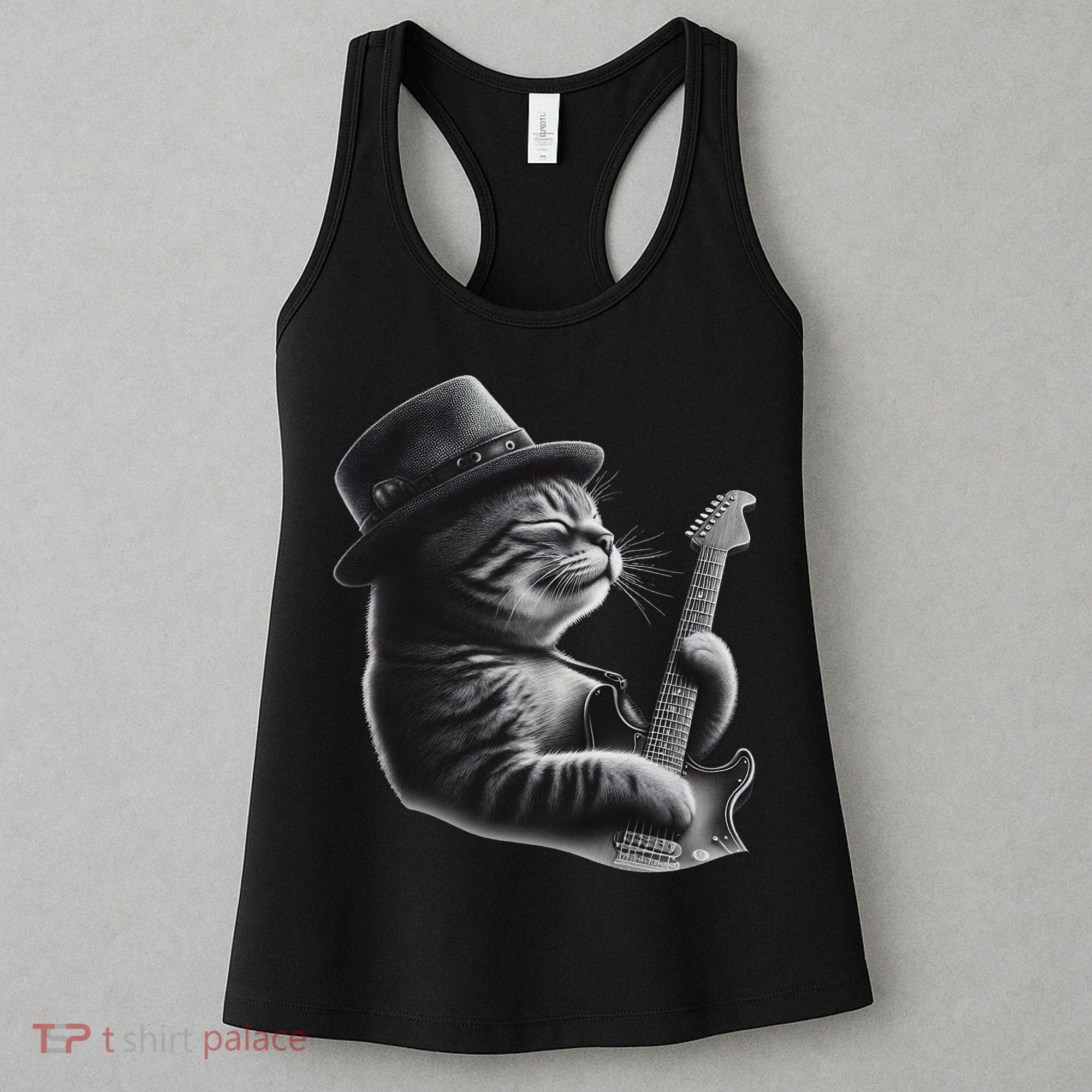 Cat Playing Guitar Funny Rock Music Guitar Cat Women's Tank Top