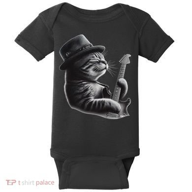 Cat Playing Guitar Funny Rock Music Guitar Cat Baby Bodysuit