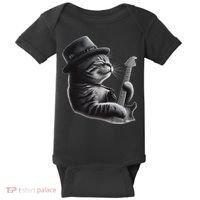 Cat Playing Guitar Funny Rock Music Guitar Cat Baby Bodysuit thumb 0