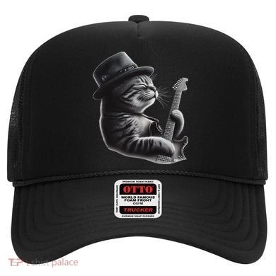 Cat Playing Guitar Funny Rock Music Guitar Cat Hat