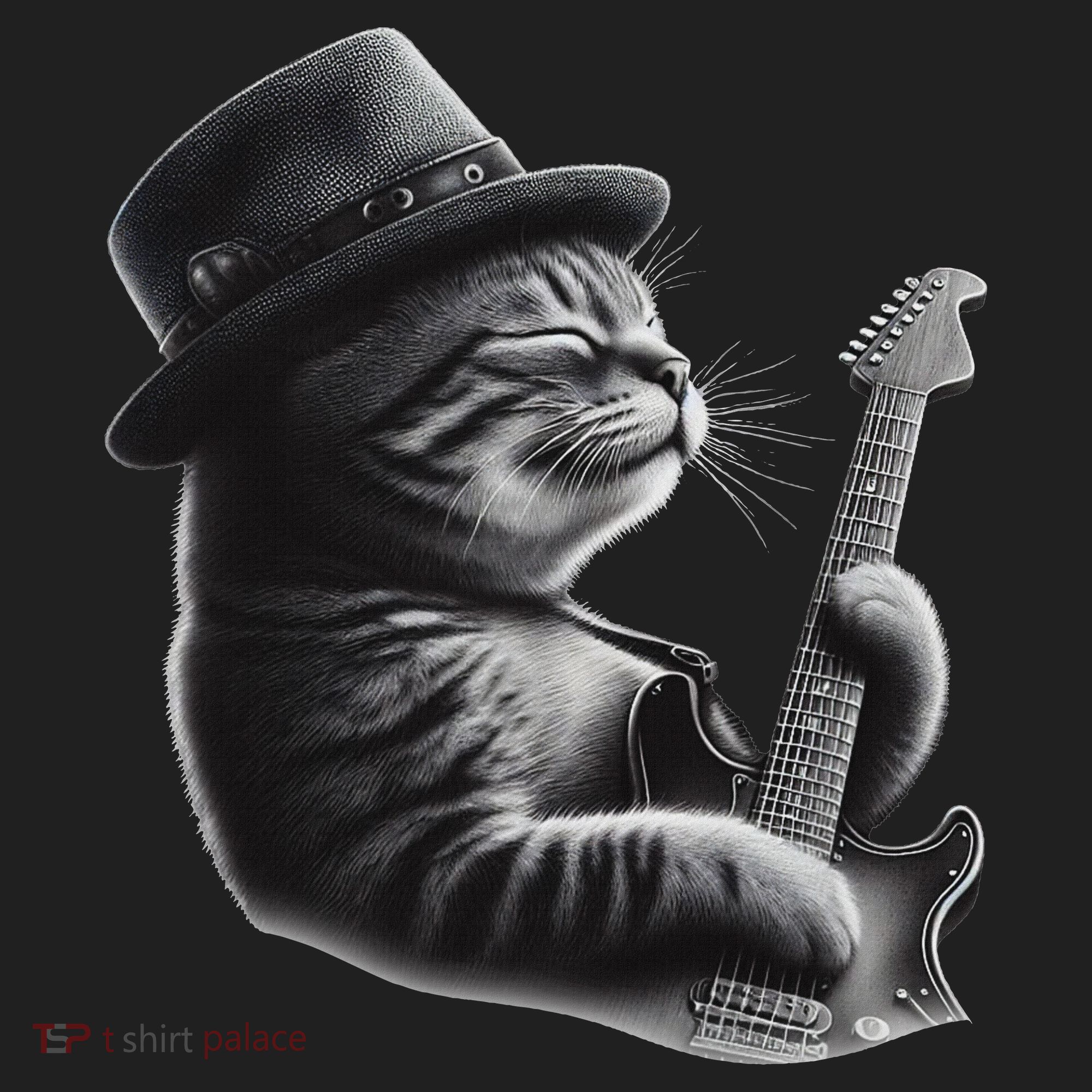 Cat Playing Guitar Funny Rock Music Guitar Cat Hat