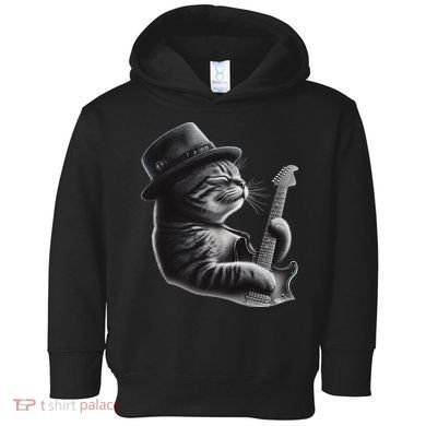 Cat Playing Guitar Funny Rock Music Guitar Cat Toddler Hoodie