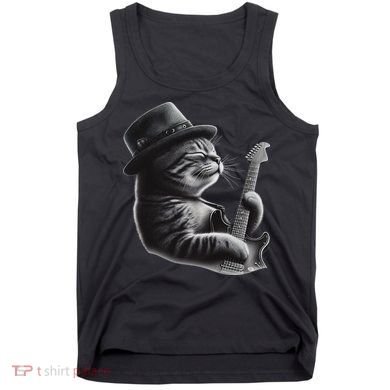 Cat Playing Guitar Funny Rock Music Guitar Cat Tank Top