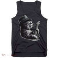 Cat Playing Guitar Funny Rock Music Guitar Cat Tank Top thumb 0