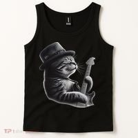 Cat Playing Guitar Funny Rock Music Guitar Cat Tank Top thumb 2
