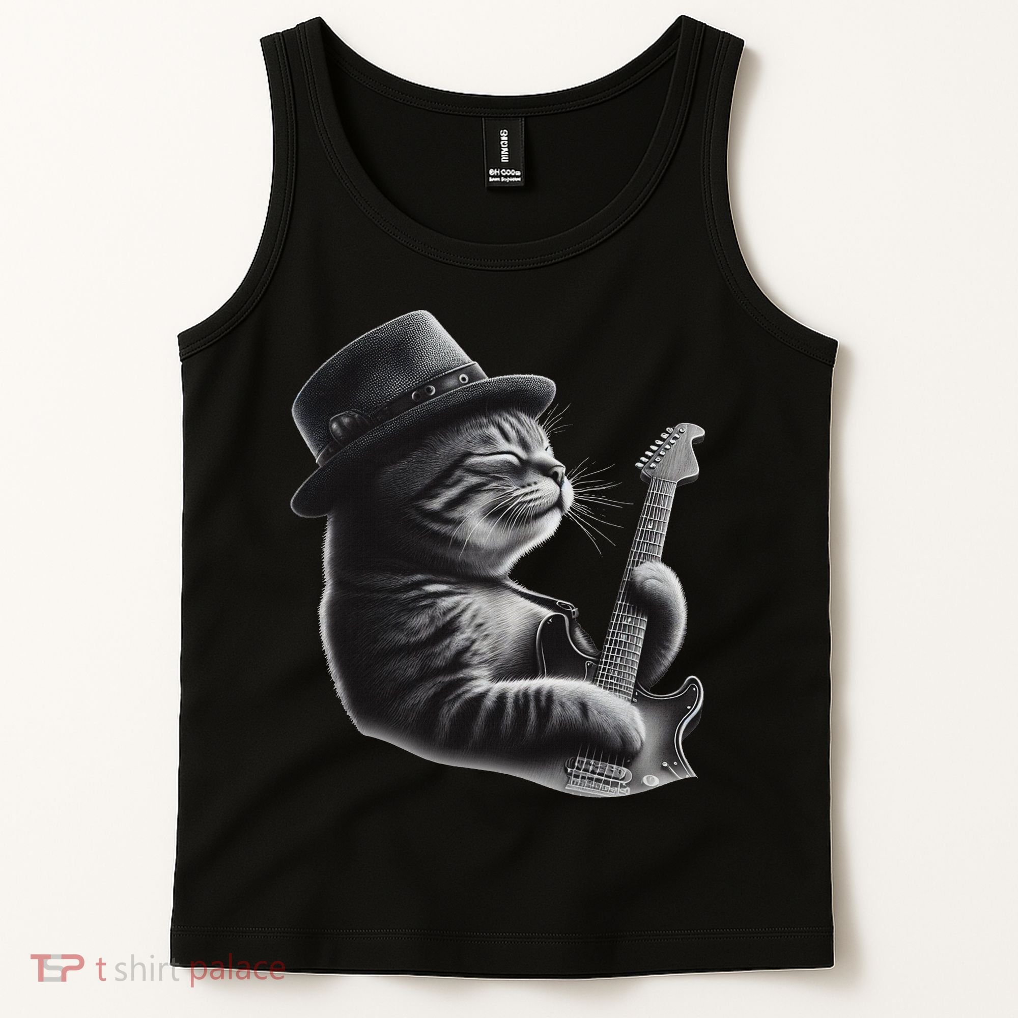 Cat Playing Guitar Funny Rock Music Guitar Cat Tank Top