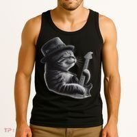 Cat Playing Guitar Funny Rock Music Guitar Cat Tank Top thumb 3