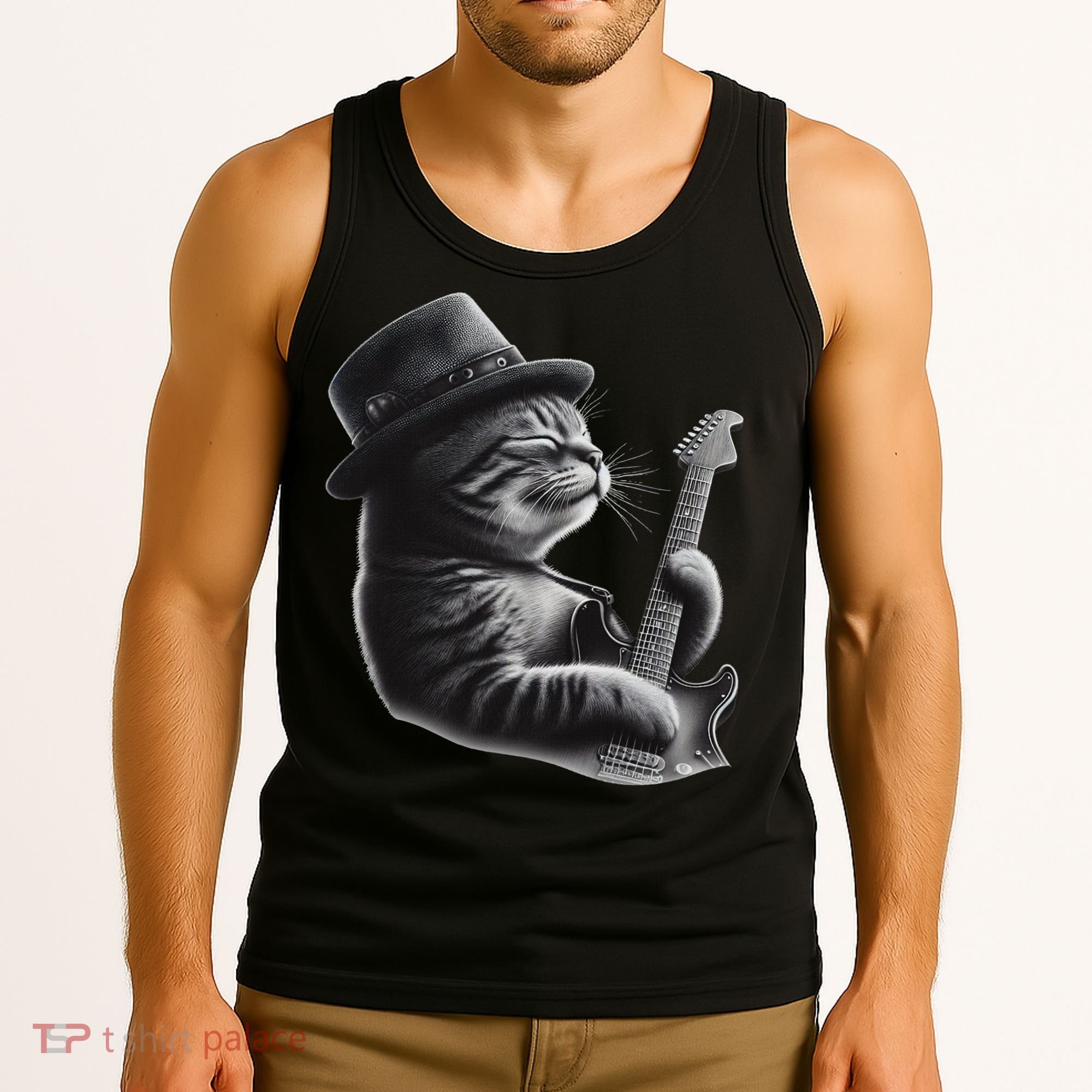 Cat Playing Guitar Funny Rock Music Guitar Cat Tank Top