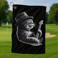 Cat Playing Guitar Funny Rock Music Guitar Cat Golf Towel thumb 1