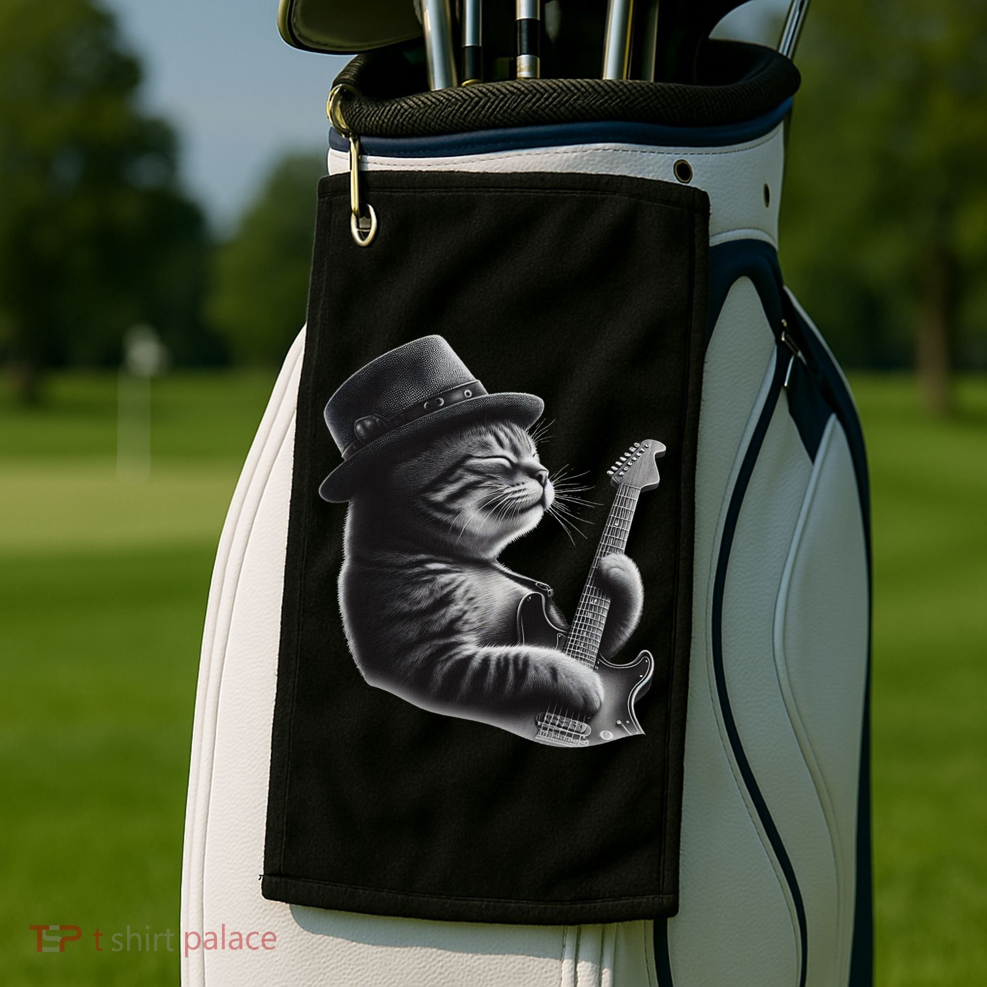 Cat Playing Guitar Funny Rock Music Guitar Cat Golf Towel