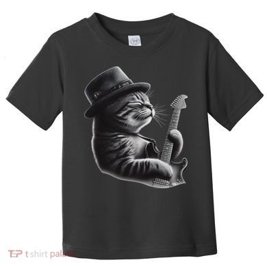 Cat Playing Guitar Funny Rock Music Guitar Cat Toddler T-Shirt