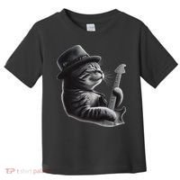 Cat Playing Guitar Funny Rock Music Guitar Cat Toddler T-Shirt thumb 0