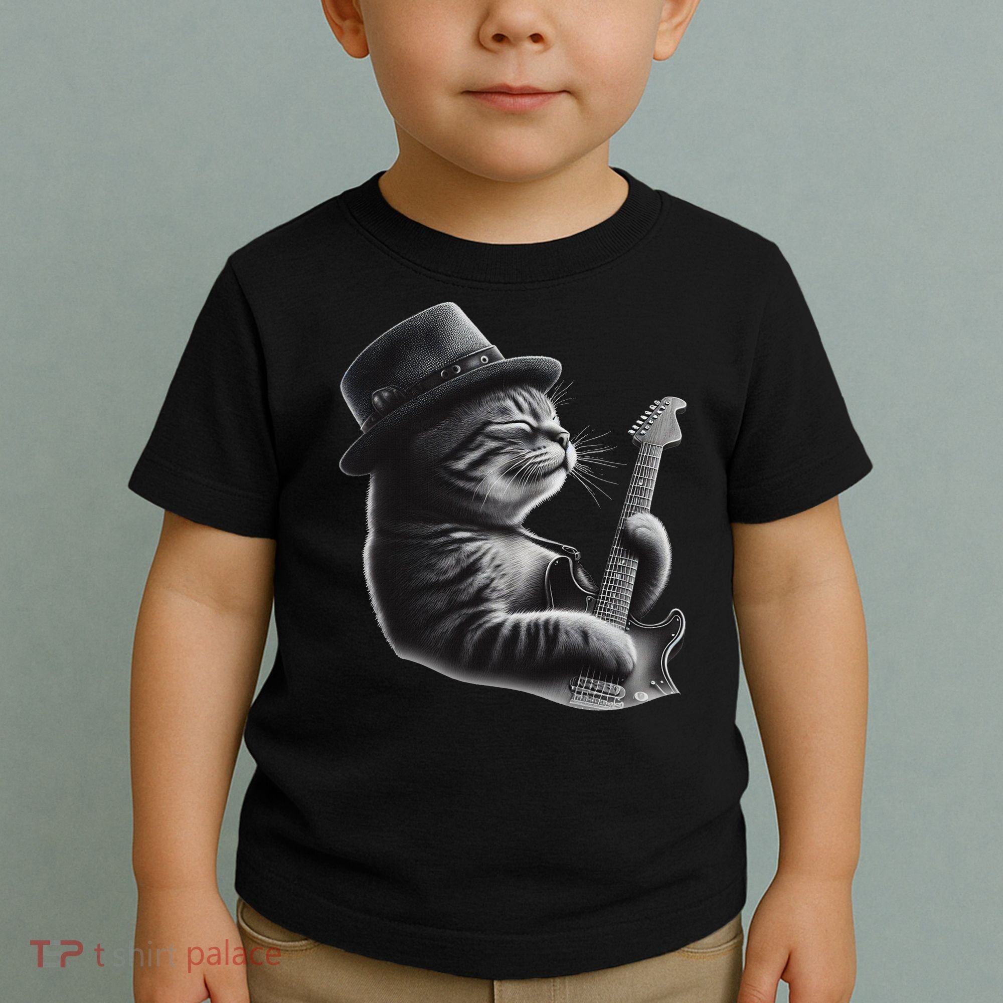 Cat Playing Guitar Funny Rock Music Guitar Cat Toddler T-Shirt
