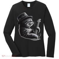 Cat Playing Guitar Funny Rock Music Guitar Cat Women's Long Sleeve Shirt thumb 0