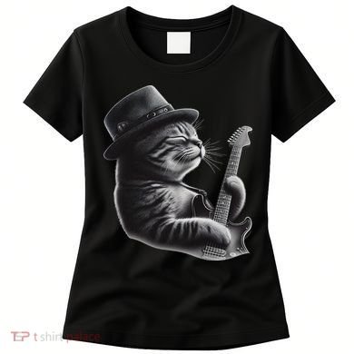 Cat Playing Guitar Funny Rock Music Guitar Cat Women's T-Shirt