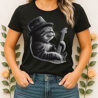 Cat Playing Guitar Funny Rock Music Guitar Cat Women's T-Shirt thumb 2
