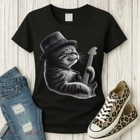 Cat Playing Guitar Funny Rock Music Guitar Cat Women's T-Shirt thumb 3