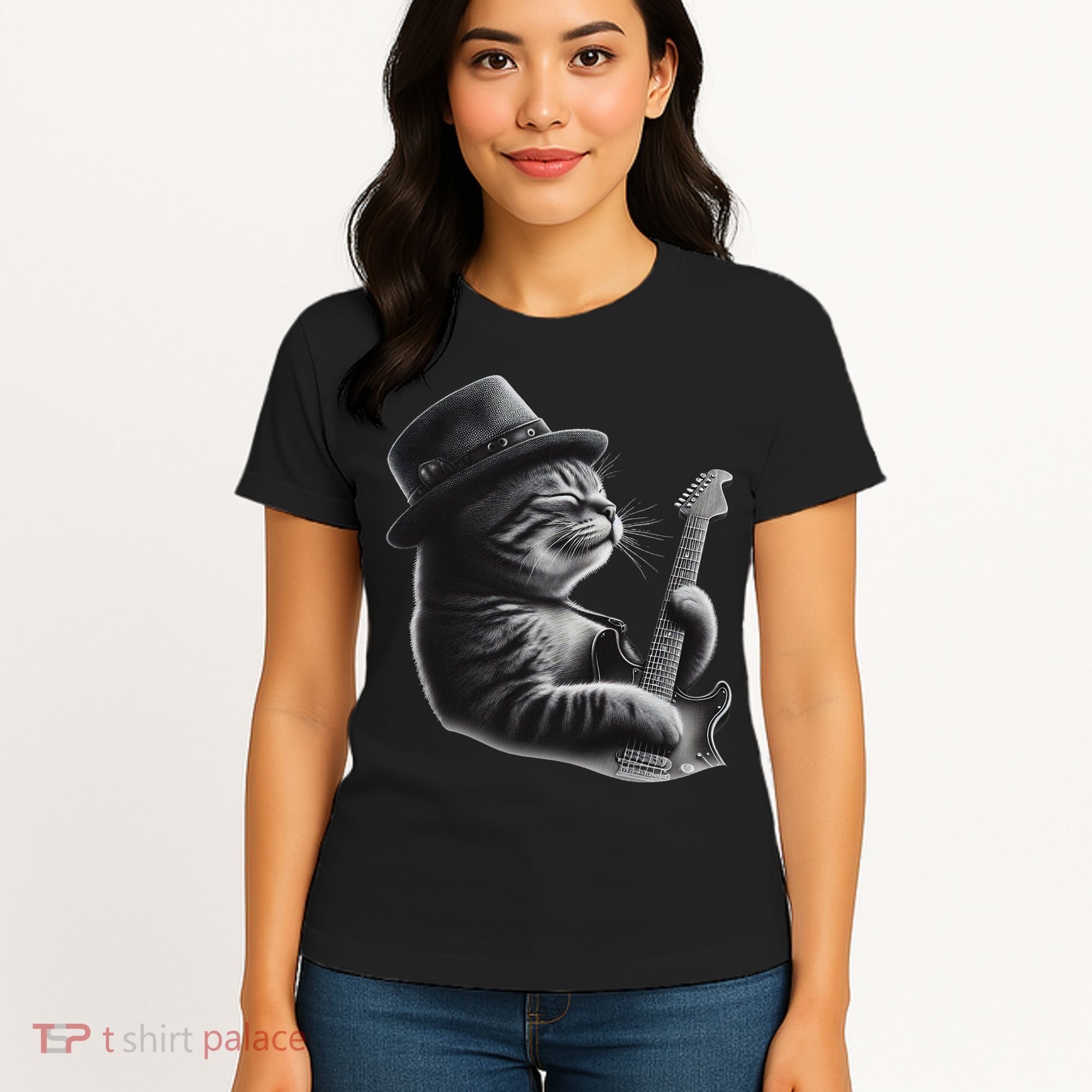 Cat Playing Guitar Funny Rock Music Guitar Cat Women's T-Shirt