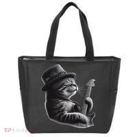 Cat Playing Guitar Funny Rock Music Guitar Cat Tote Bag thumb 0