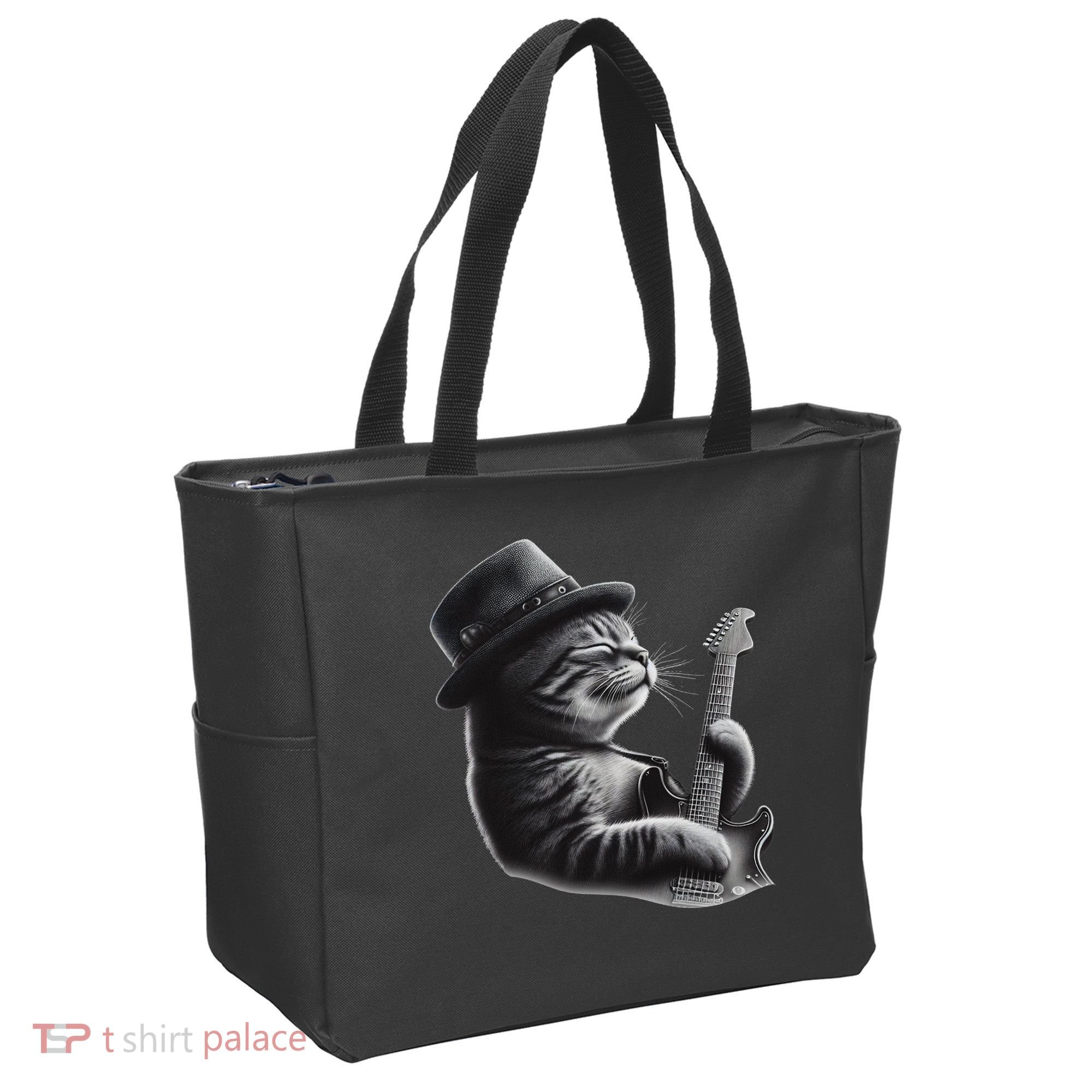 Cat Playing Guitar Funny Rock Music Guitar Cat Tote Bag