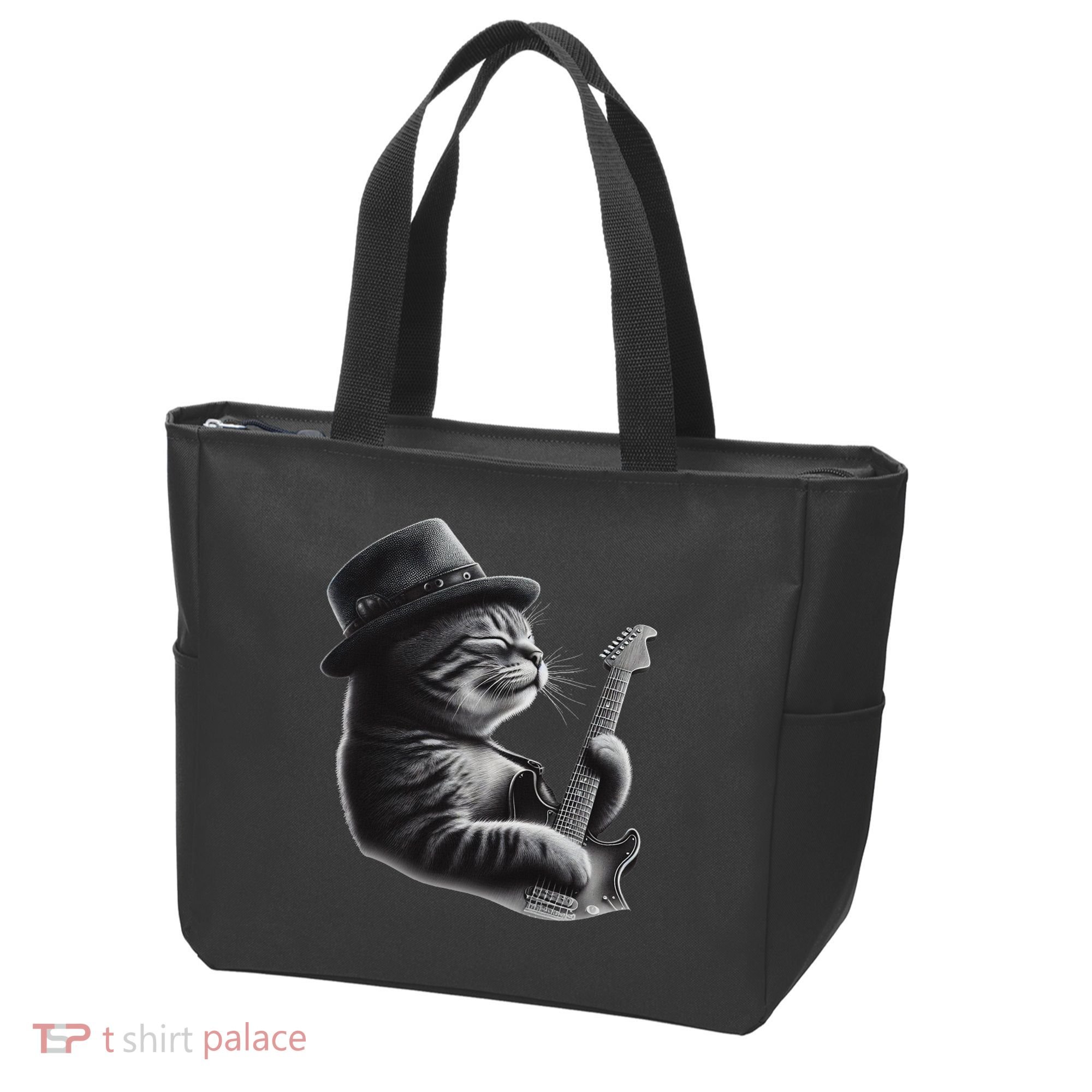 Cat Playing Guitar Funny Rock Music Guitar Cat Tote Bag