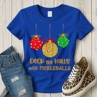 Christmas Pickleball Gift Deck The Halls With Pickleballs Gift Women's T-Shirt thumb 3