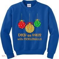 Christmas Pickleball Gift Deck The Halls With Pickleballs Gift Kids Sweatshirt thumb 0
