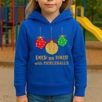 Christmas Pickleball Gift Deck The Halls With Pickleballs Gift Kids Hoodie thumb 3