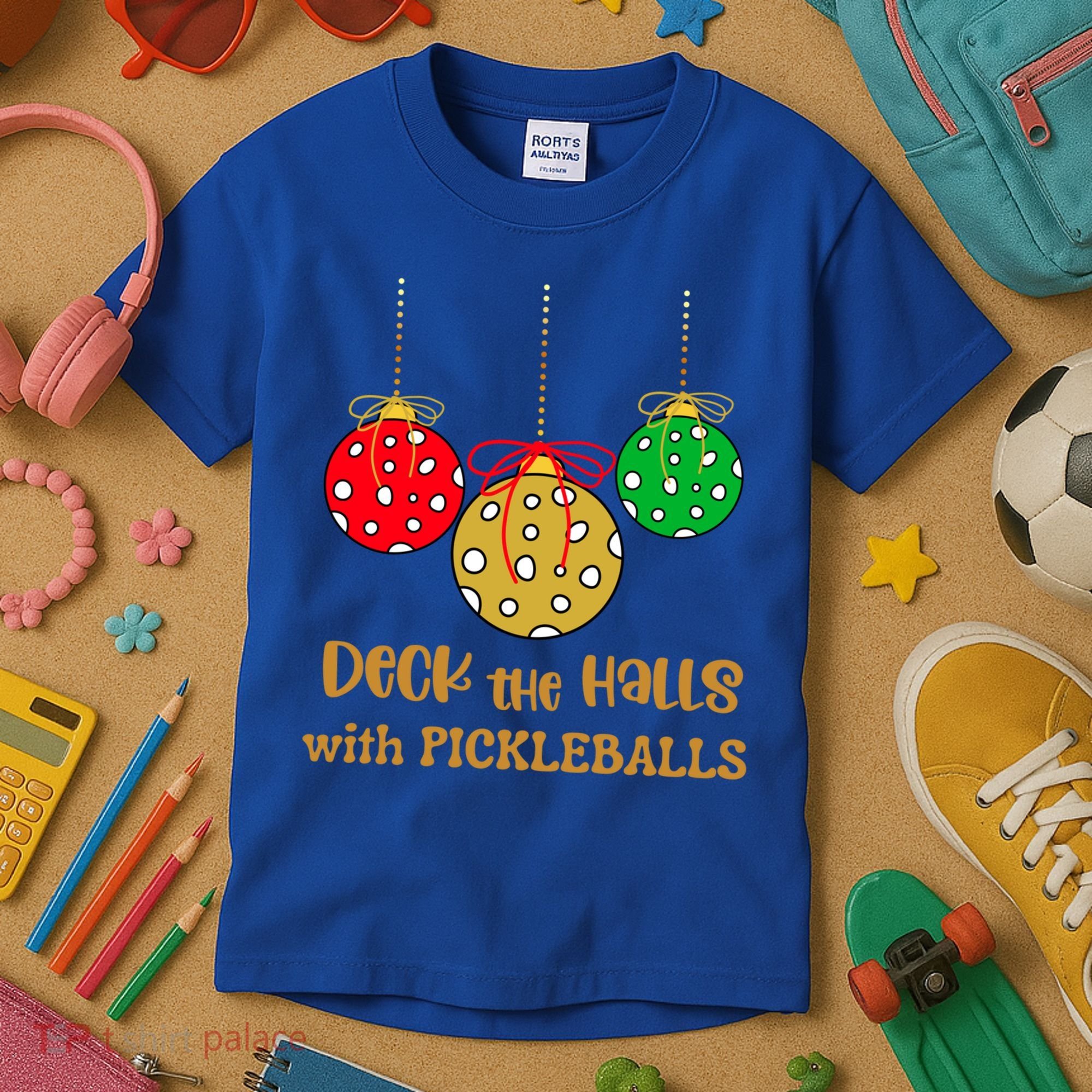 Christmas Pickleball Gift Deck The Halls With Pickleballs Gift Kids T-Shirt