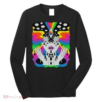 Colorful Psychedelic Girl Trippy Abstract Third Eye Vision Long Sleeve Shirt