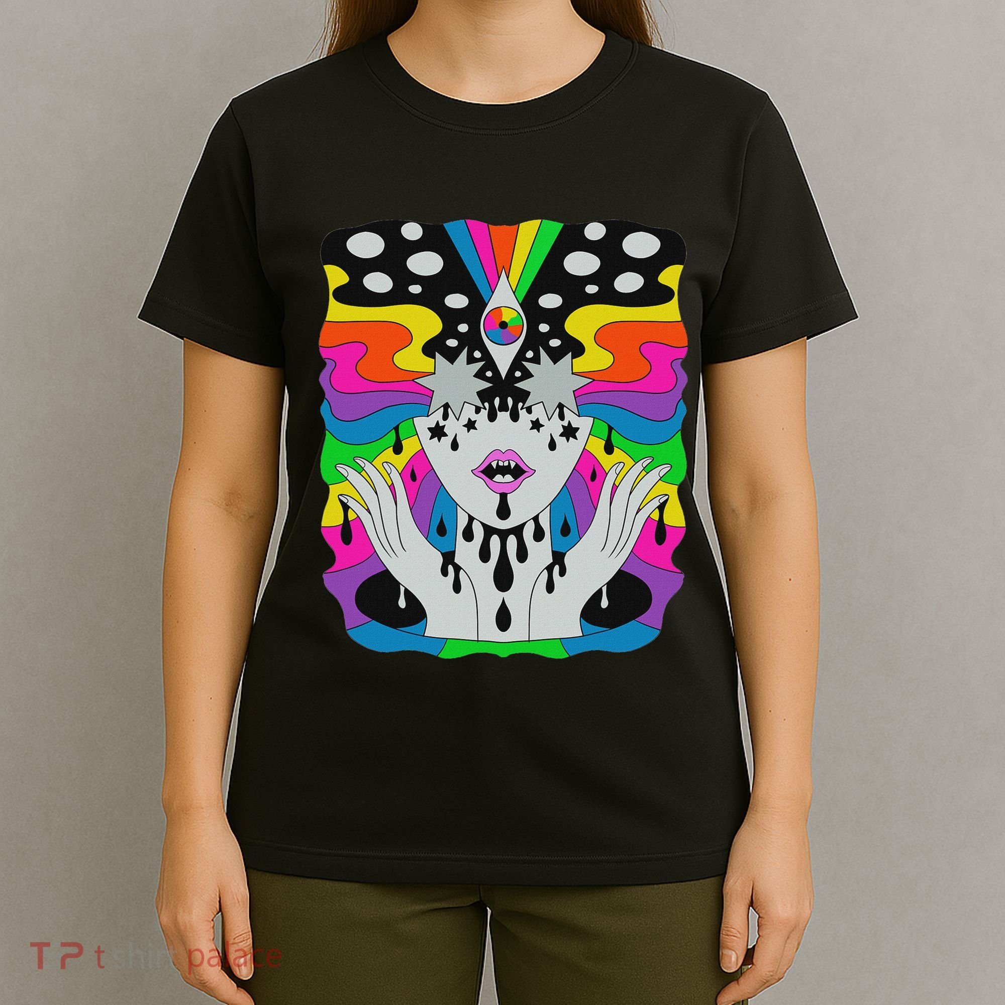 Colorful Psychedelic Girl Trippy Abstract Third Eye Vision T-Shirt