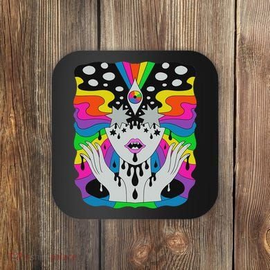 Colorful Psychedelic Girl Trippy Abstract Third Eye Vision Coaster