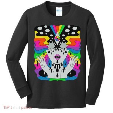 Colorful Psychedelic Girl Trippy Abstract Third Eye Vision Kids Long Sleeve Shirt