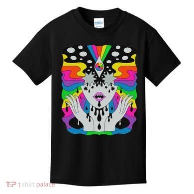 Colorful Psychedelic Girl Trippy Abstract Third Eye Vision Kids T-Shirt