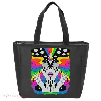 Colorful Psychedelic Girl Trippy Abstract Third Eye Vision Tote Bag