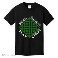 Chess Player Gift Real Gamers Play Chess Kids T-Shirt thumb 0