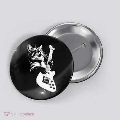 Cat Playing Guitar Button