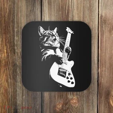 Cat Playing Guitar Coaster