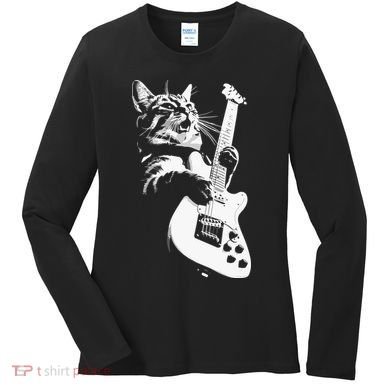 Cat Playing Guitar Women's Long Sleeve Shirt