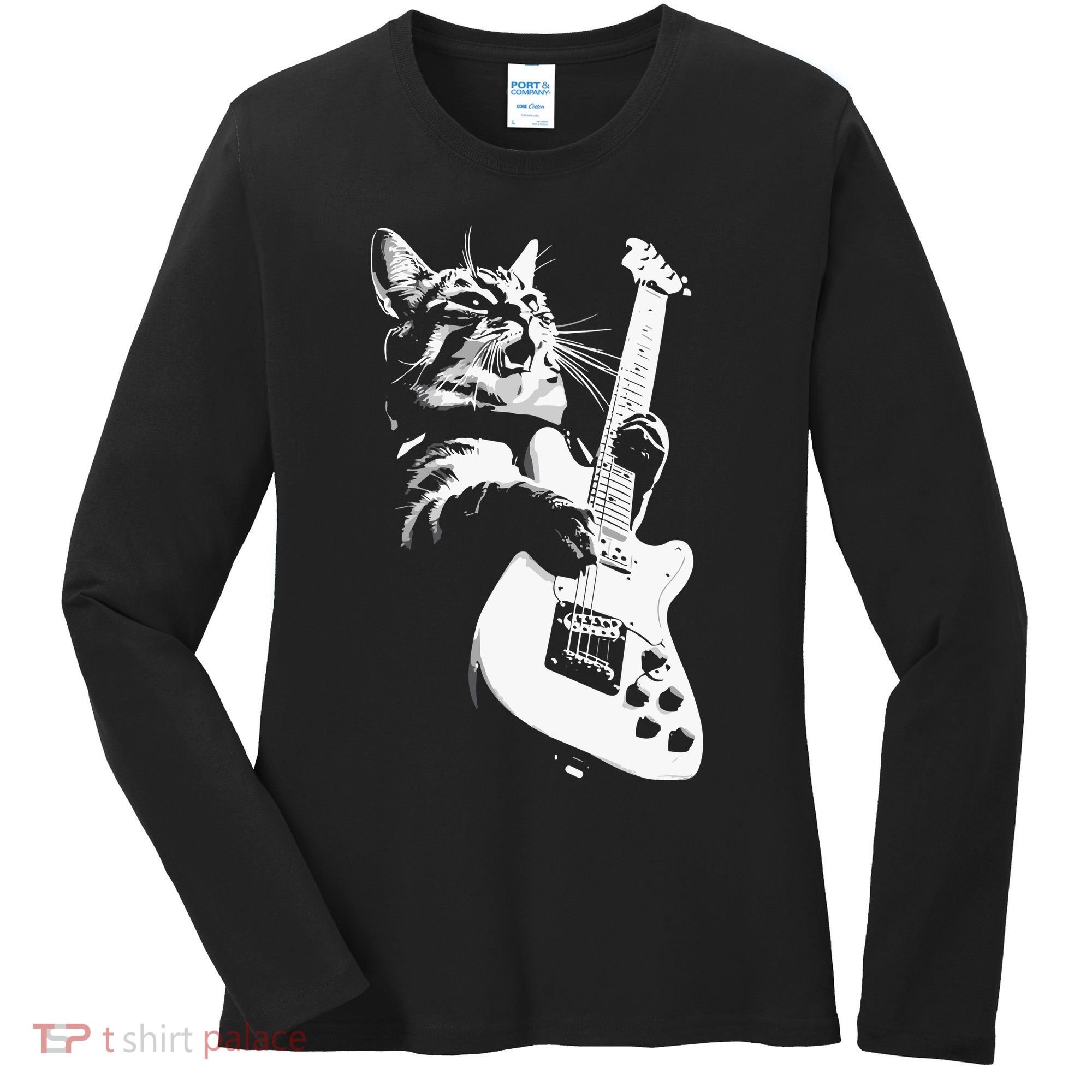 Cat Playing Guitar Women's Long Sleeve Shirt