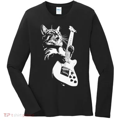 Cat Playing Guitar Women's Long Sleeve Shirt