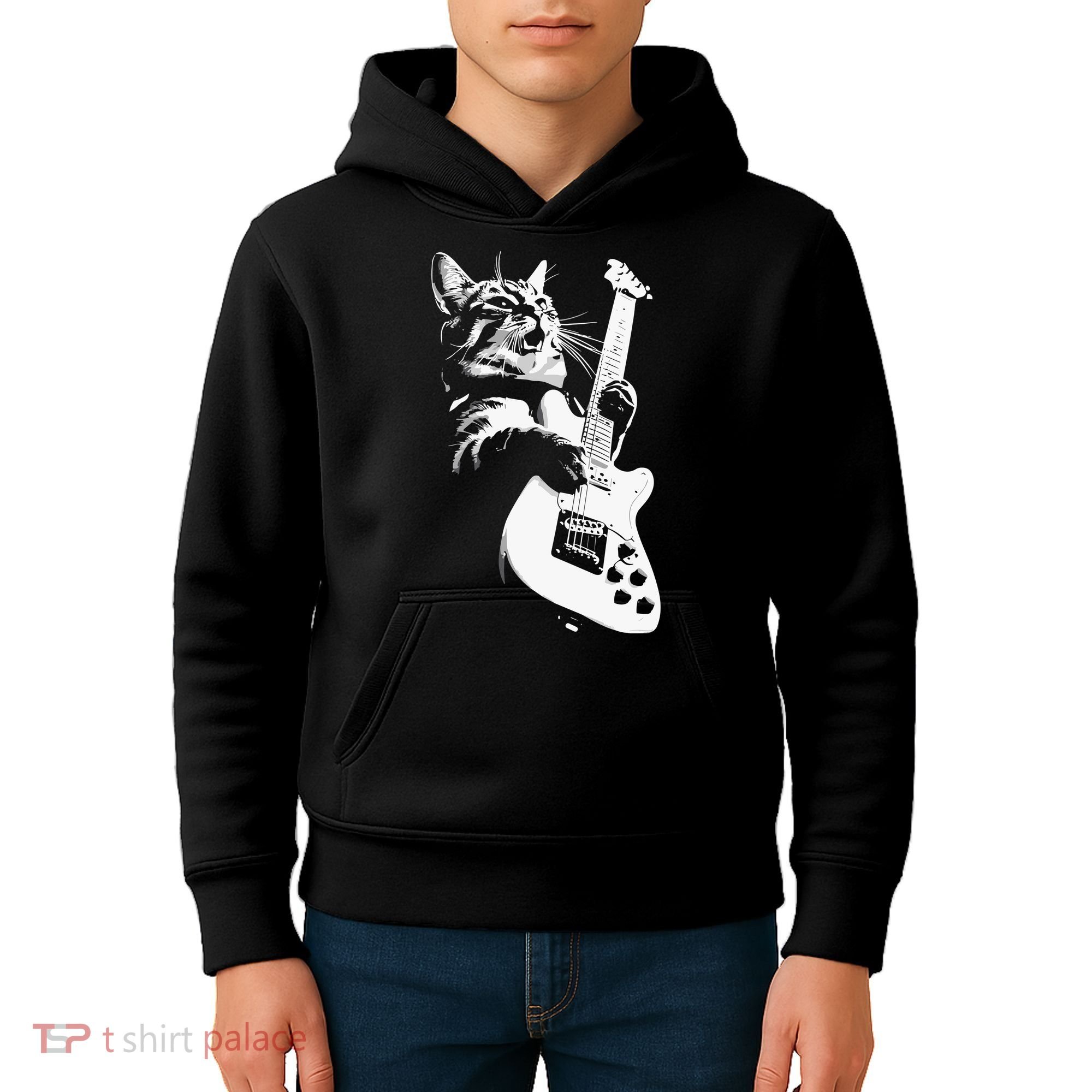 Cat Playing Guitar Kids Hoodie